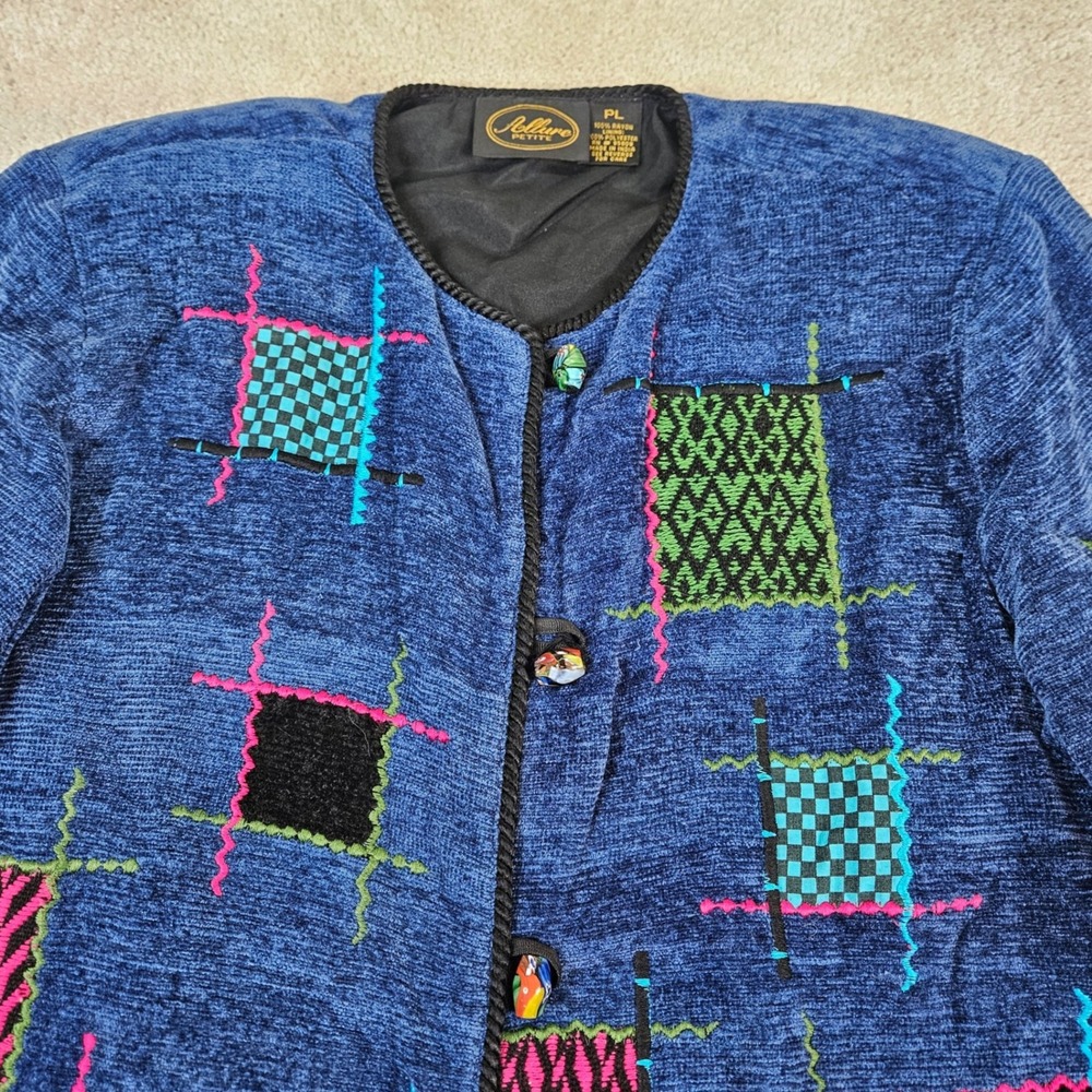 Abstract Patchwork Jacket Blue Chenille Multi Col… - image 3
